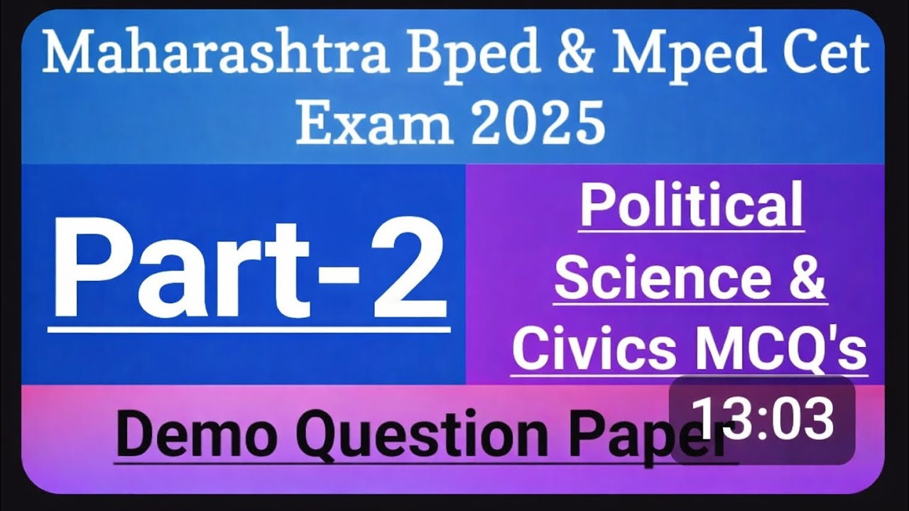Maharashtra BPED & MPED CET 2025 | Political Science & Civics MCQ | Demo Question Paper Part 3 | CET