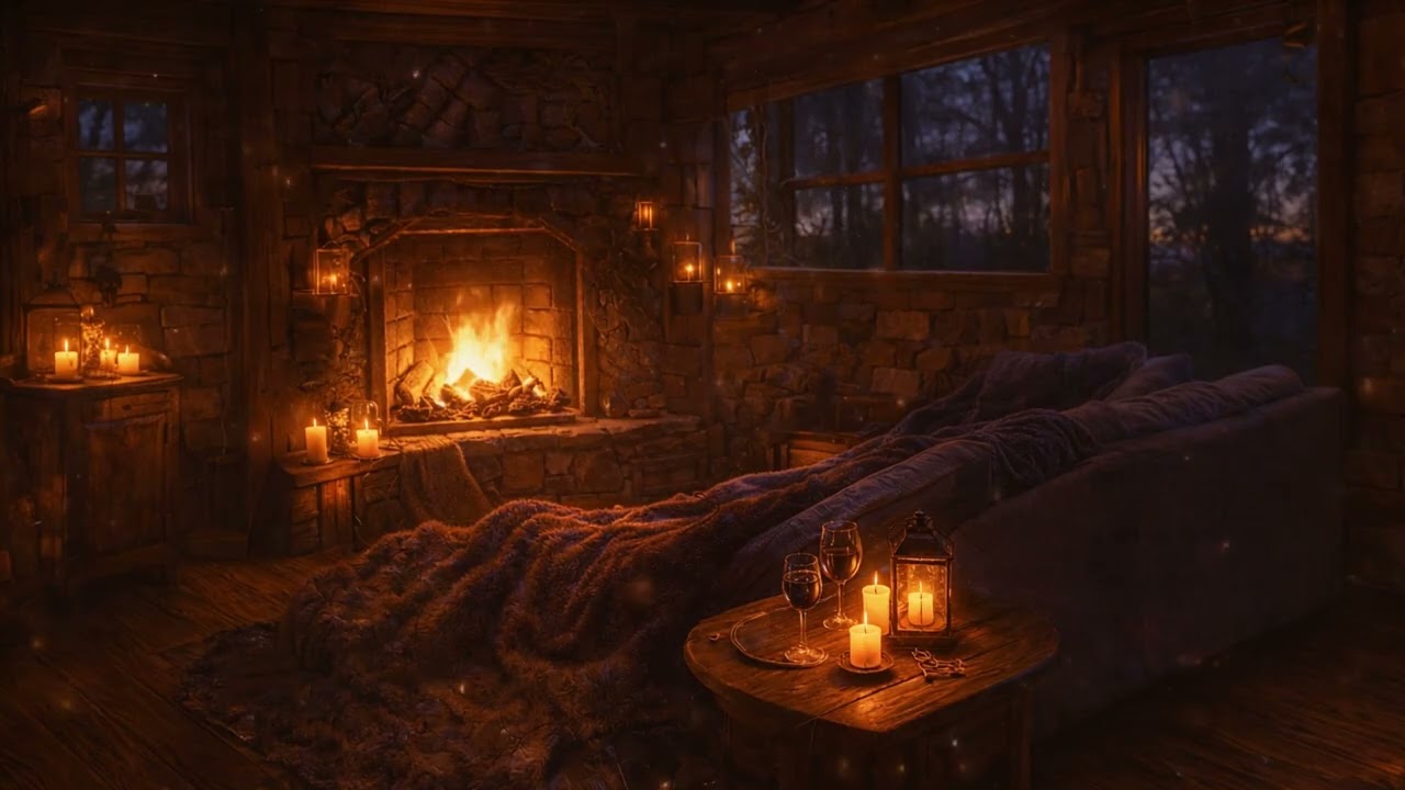 Romantic Cozy Fireplace Night ❤️ Candlelight & Fire Sounds –  Relaxing Screensaver