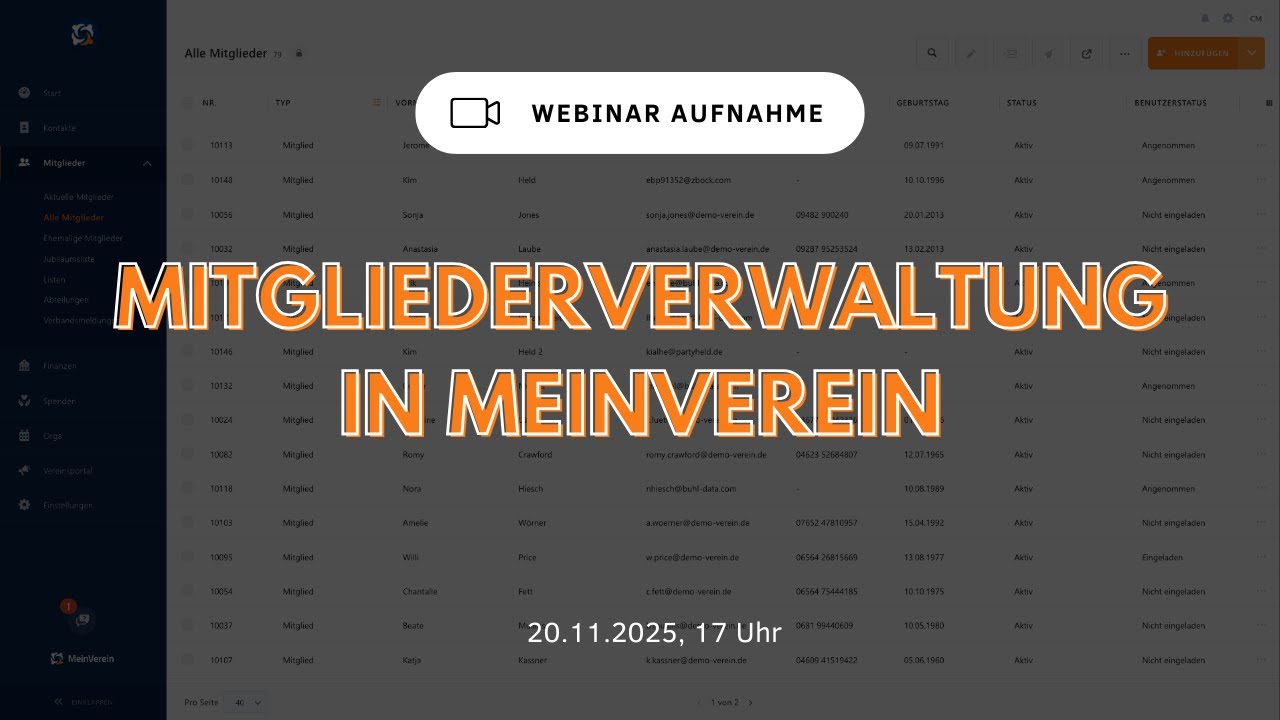Aufzeichnung MeinVerein Stammtisch: Digitale Mitgliederverwaltung | Live-Webinar (20.11.25)