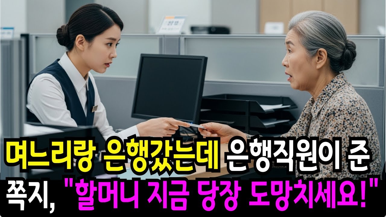 은행에 왔는데 직원이 덜덜 떨면서 쪽지로 '할머니, 지금 빨리 도망치세요' 죽을힘을 다해 도망쳤습니다[노후사연][시니어사연][사이다사연][고부사연][감동사연]
