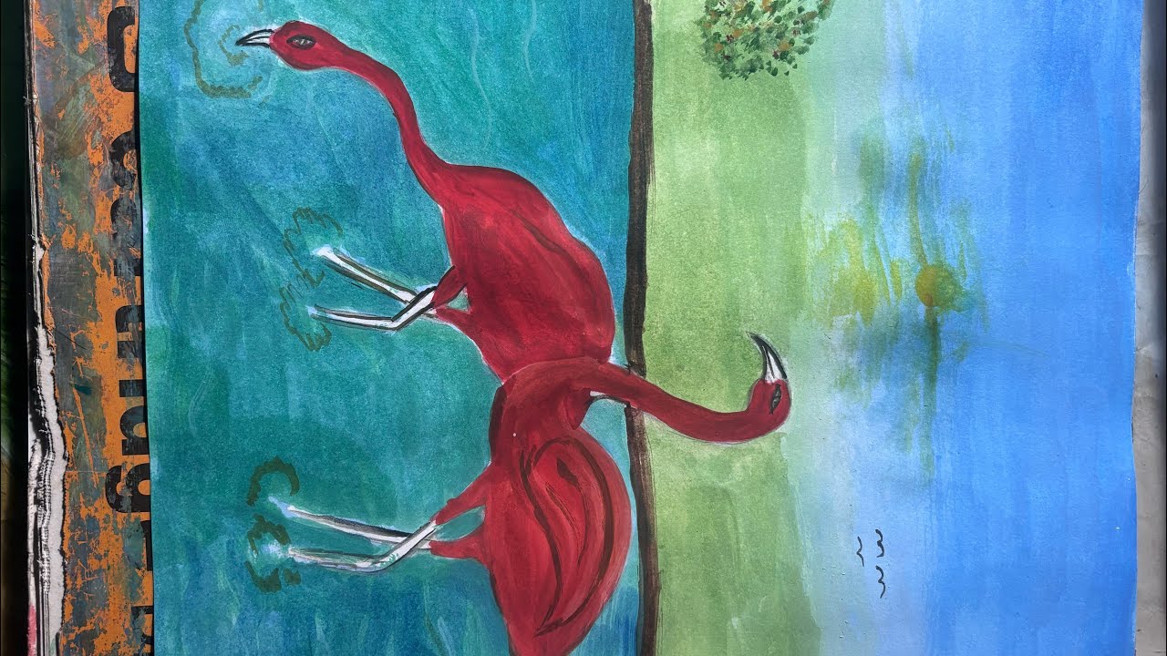 “Flamingo 🦩🦩Reflection Painting 🎨 | Nature & Mirror Art | Satisfying Watercolor Painting”
