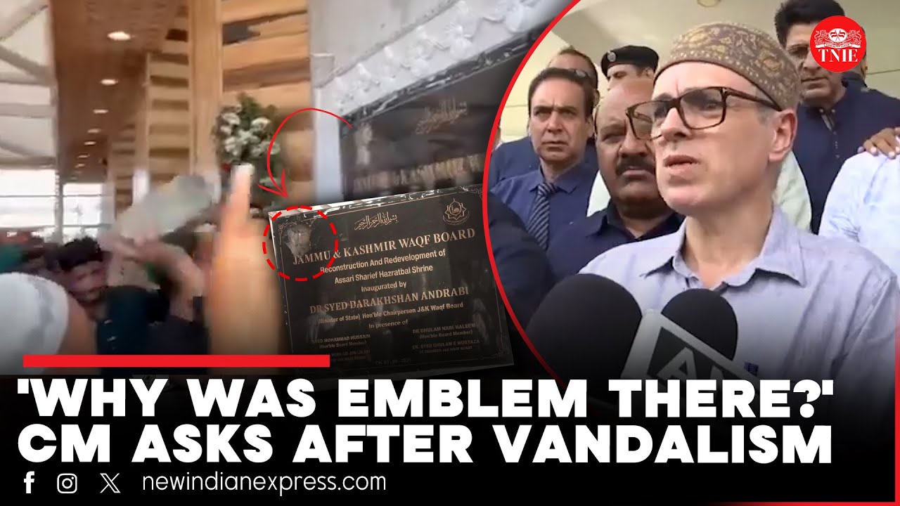 Mob smashes Ashok emblem at Hazratbal shrine in J&K; CM Omar Abdullah defends it