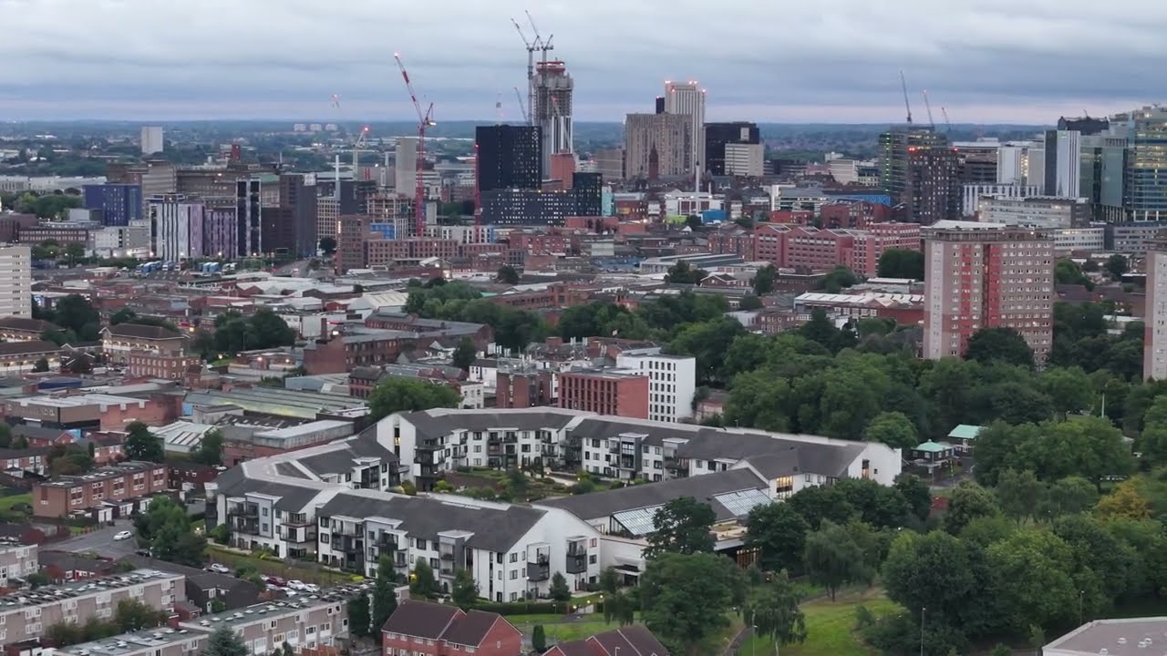 Birmingham City Centre Elevation 4k Drone View
