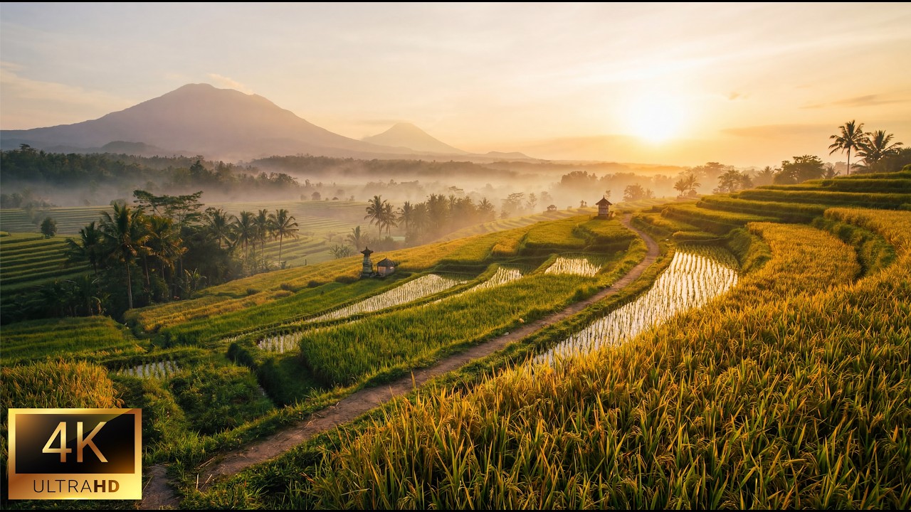 Crossing Bali Rice Terraces at Golden Hour 🌾 | Peaceful Ambient Music
