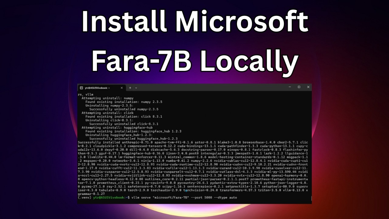 Установите Microsoft Fara 7B AI локально на Windows.
