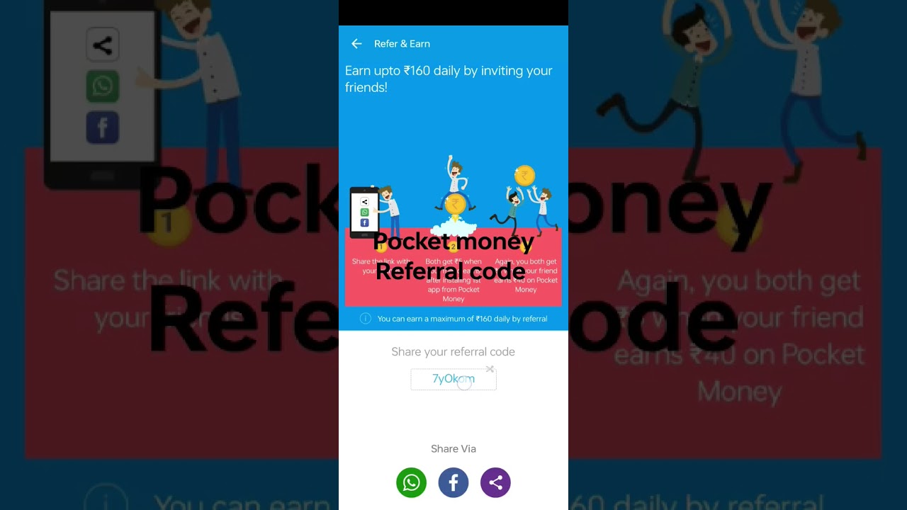 POCKET MONEY REFERRAL CODE.GET rupees 160.instant earning app.