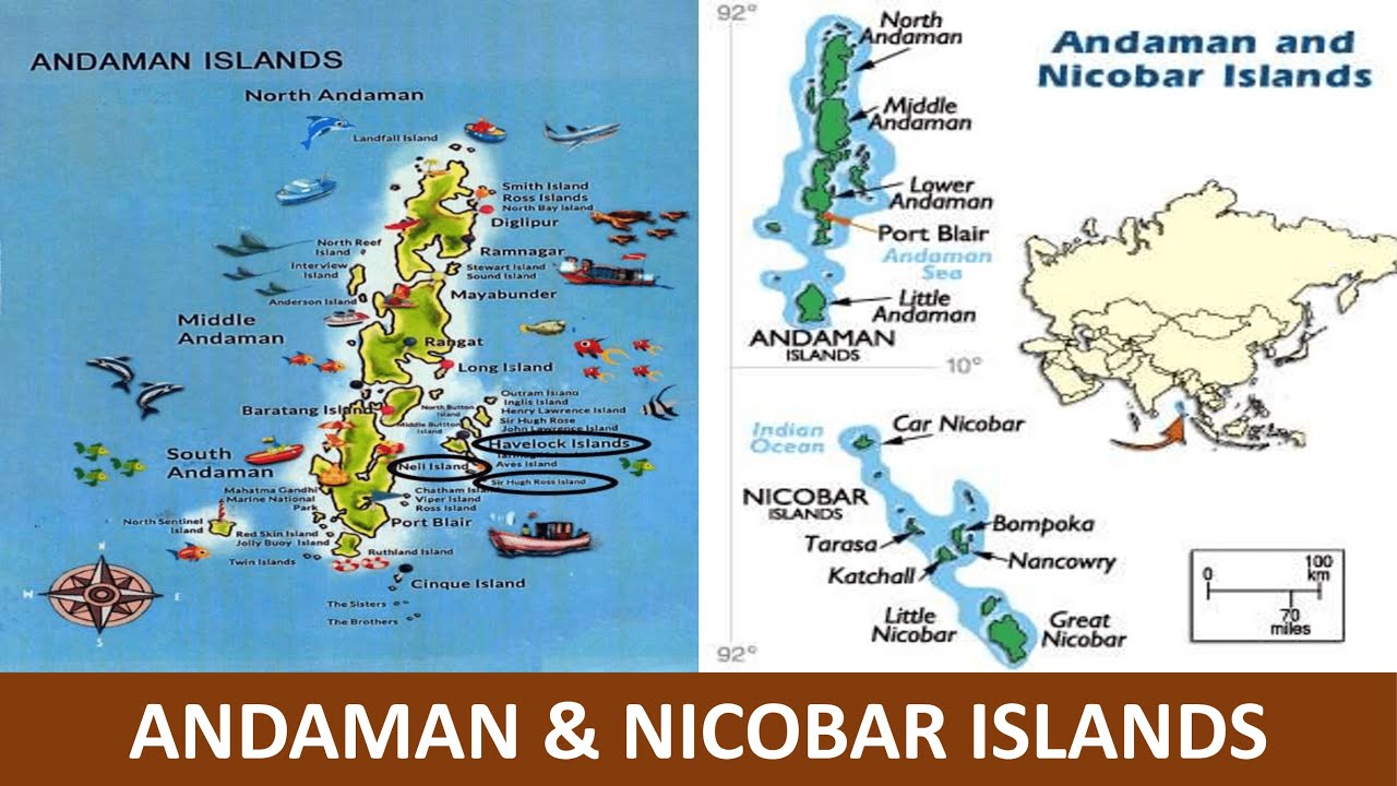 (P1) Andaman & Nicobar Islands - Geography, Districts with Maps, Major Islands, Ten degree channel