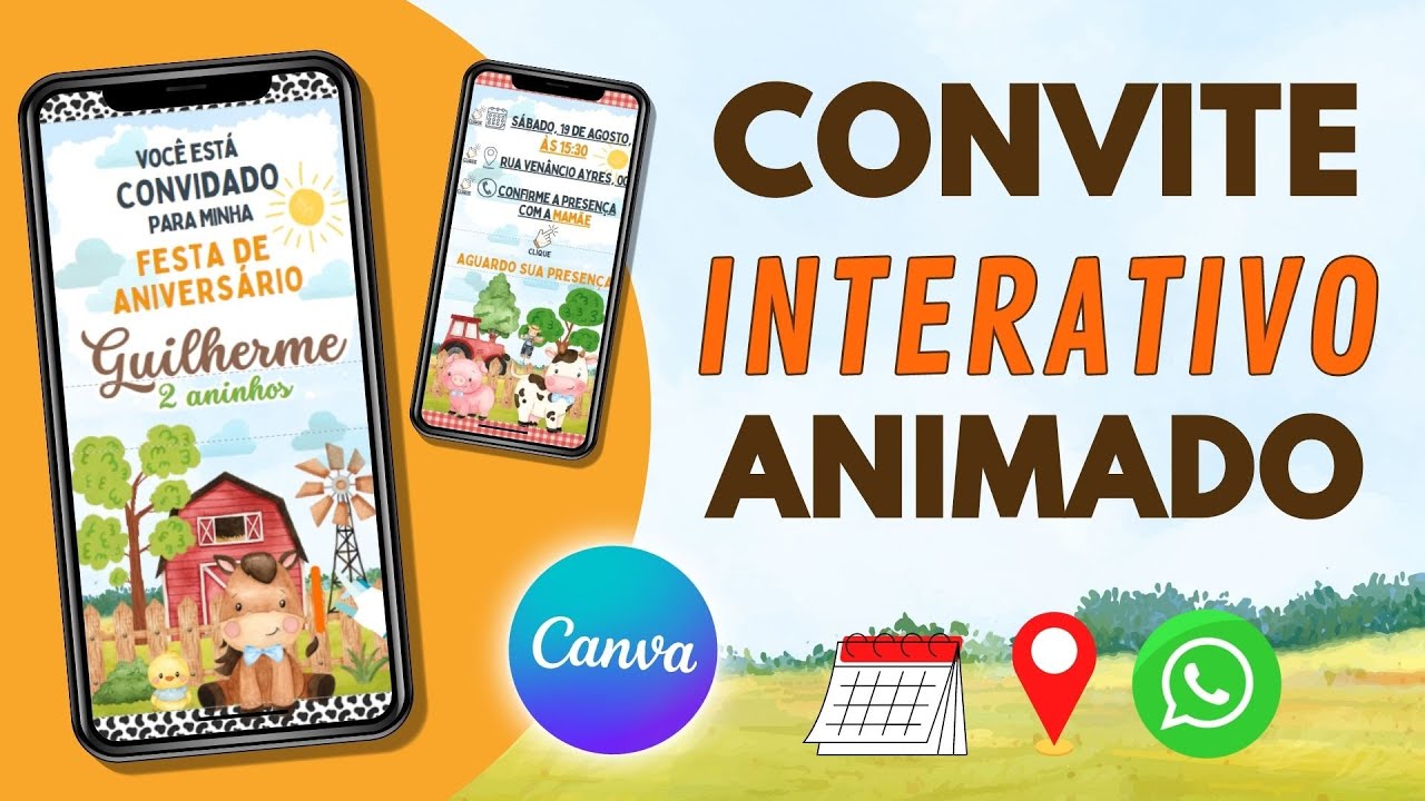 Como Fazer um Convite Interativo Animado Digital no Canva | Convite Fazendinha Aquarela