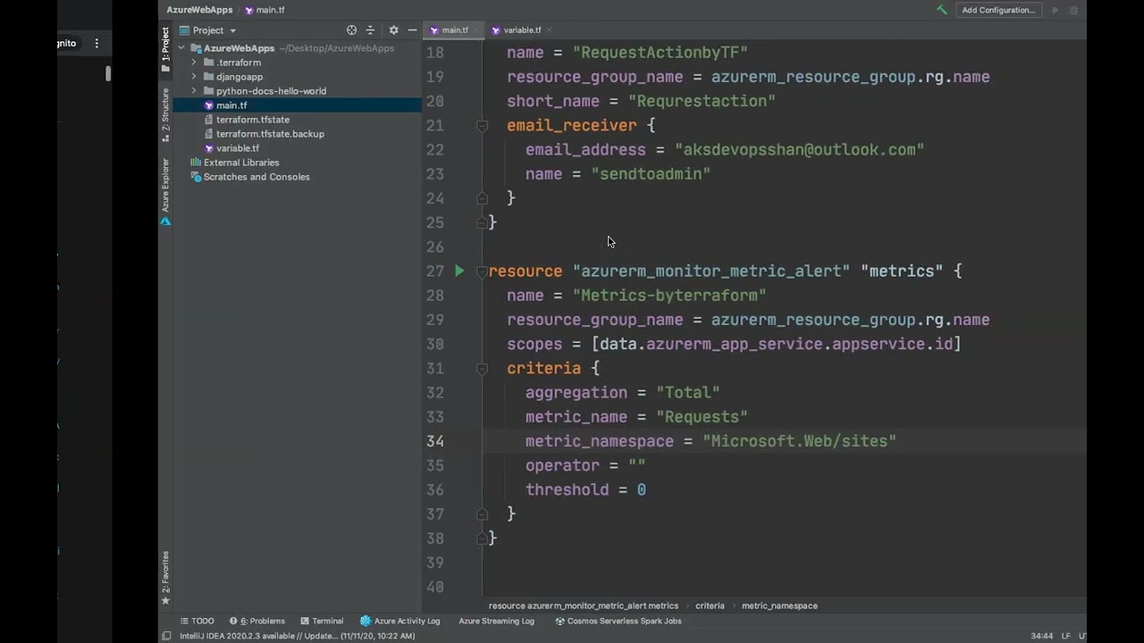 Create Azure App Service Alert via Terraform