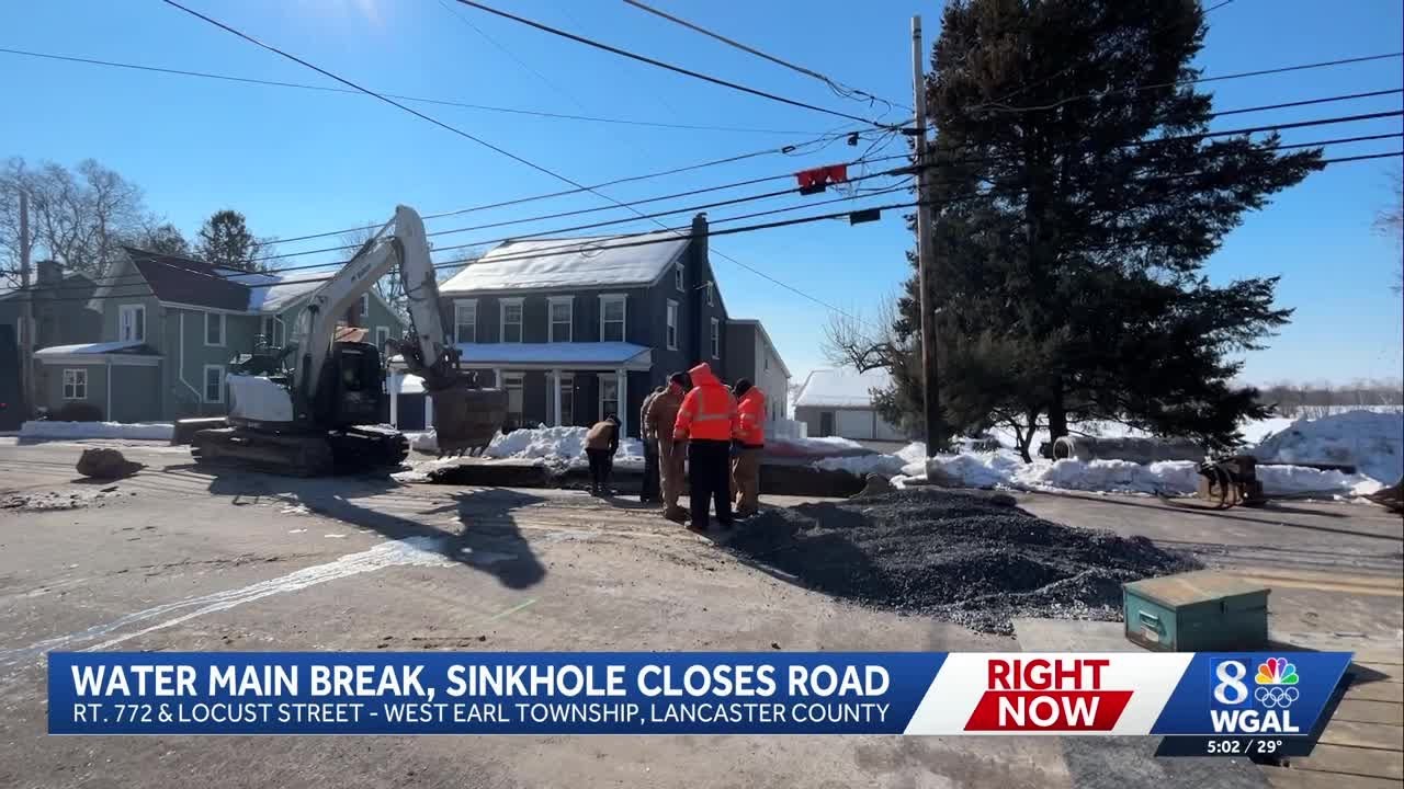 Water main break, sinkhole closes road