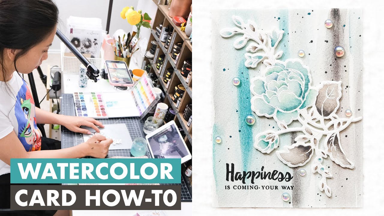 How-to Video | Easy Floral Watercoloring w/ White Heat Embossed Image ft. Altenew Watercolor Pan Set