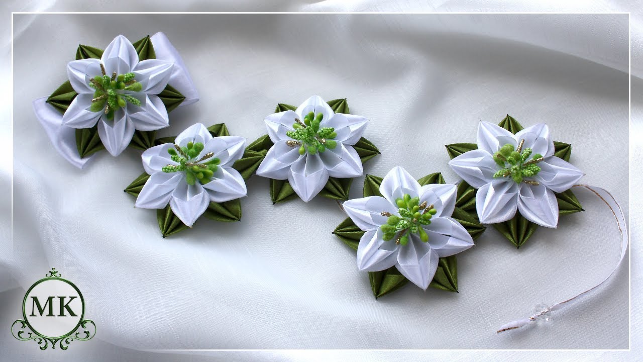 Лента в косу. МК. Канзаши. / DIY. Kanzashi. Ribbon Braid.