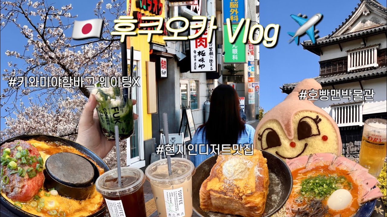 (Eng) 퇴사여행 브이로그 🇯🇵 일본 후쿠오카 2박 3일 찐맛집으로 꽉꽉 채움 (키와미야 함바그, 로피아, 현지인만 가는 카페, 잇코샤 라멘, 호빵맨 박물관, 오호리 공원)