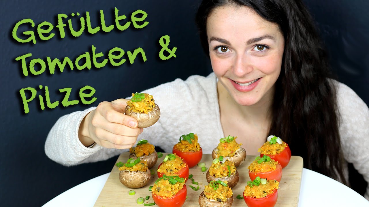 Vegane gefüllte Tomaten und Champignons mit Rote-Linsen-Karotten-Füllung | Mission Vegan 5  (L31)