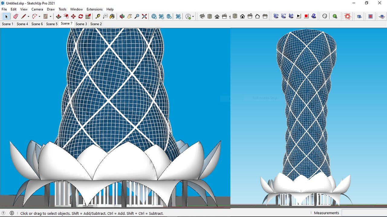 How to model Tornado Tower in SketchUp with Lotus  Base_Organic Modeling