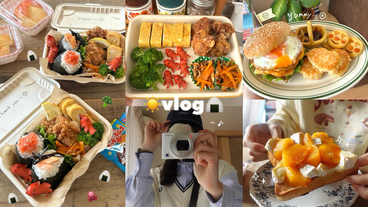 vlog》1人暮らし社会人の気ままな休日💭🍔｜おにぎり弁当でピクニック・ハンバーガー・トーストアレンジ