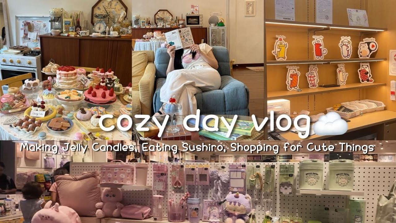 [SUB]a cozy day vlog ☁️, Making jelly candles, Eating Sushi,Shopping for cute things