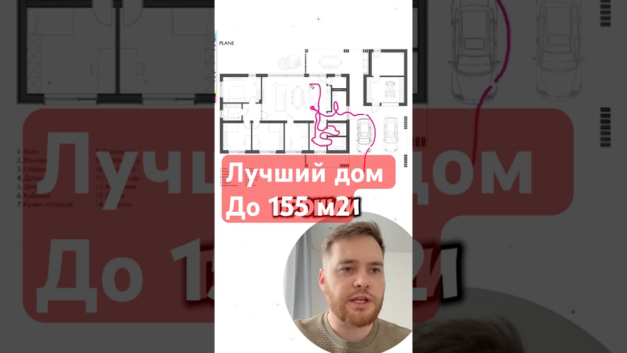 Лучший дом 2022 года до 155м2. Одноэтажный дом для 4-х человек с баней и автонавесом. #дом #план