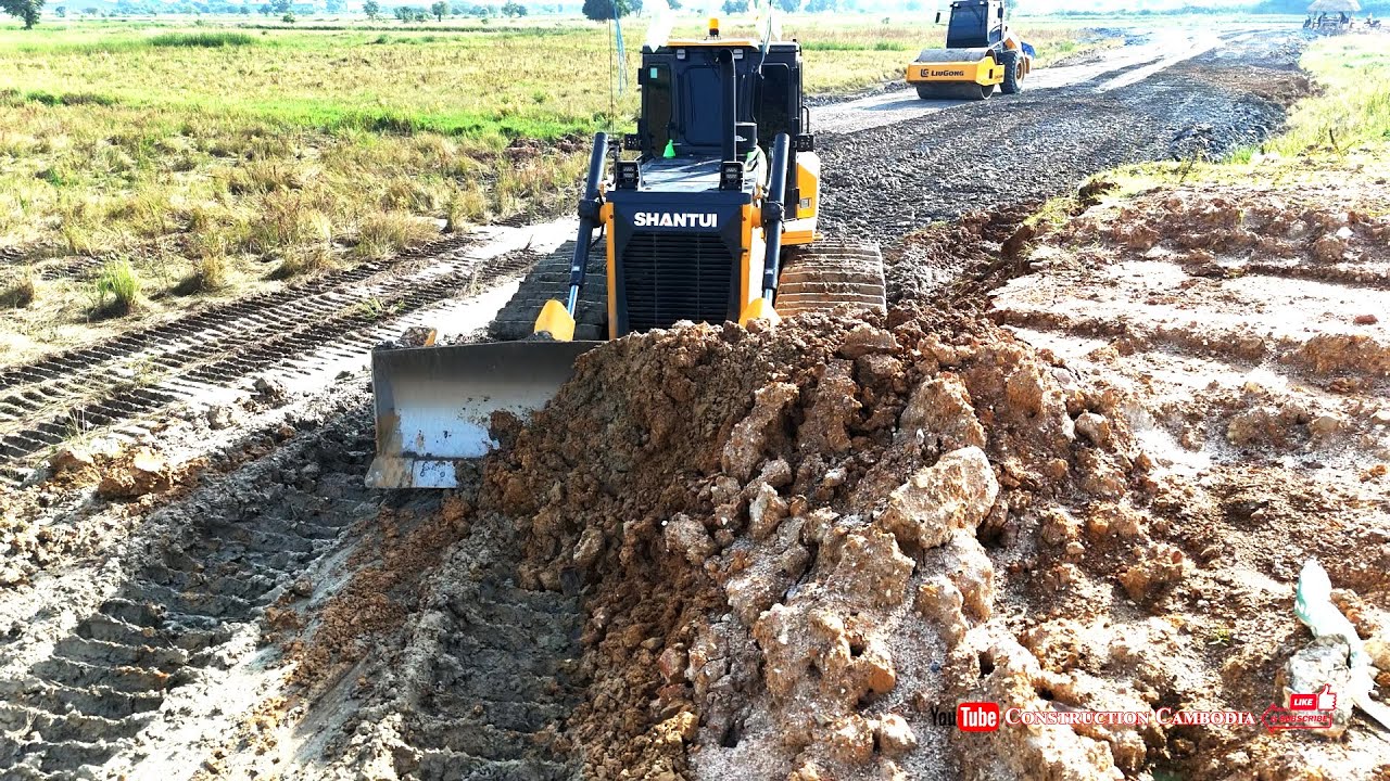 Nice Updating Land Fill Flooded Place Foundation! Skill Operator Dozer Pushing Stones & Dump Trucks