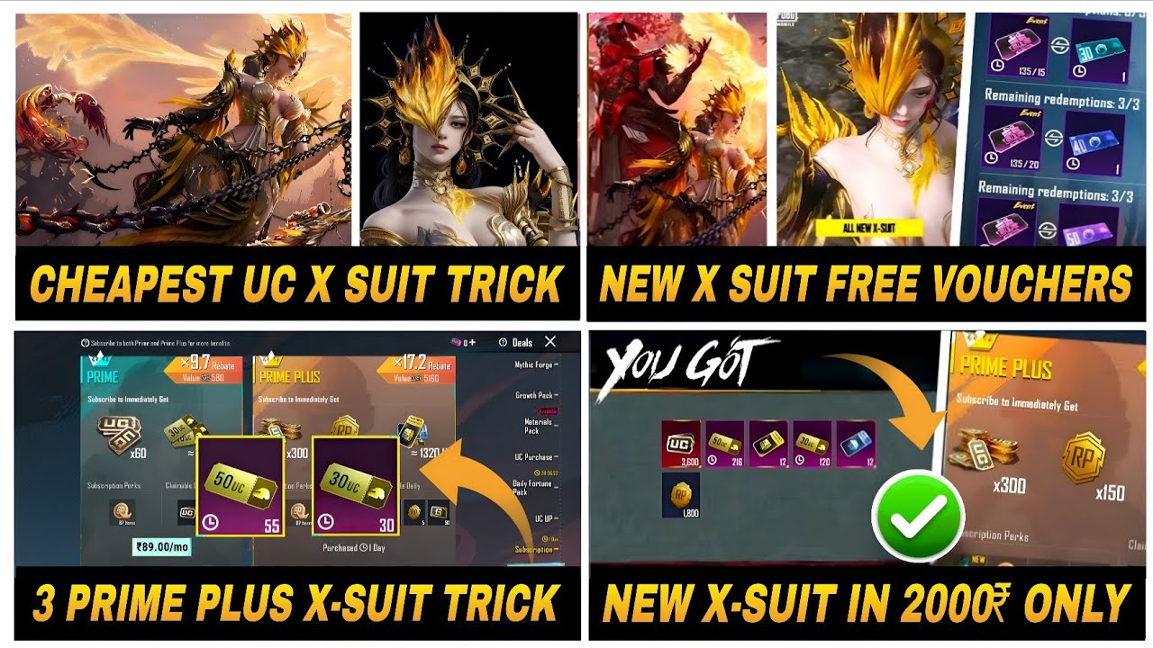 😍 3 PRIME PLUS X-SUIT TRICK BGMI | 😱 CHEAPEST UC X-SUIT TRICK | 🔥 BGMI NEW X SUIT LEAKS | BGMI LEAKS