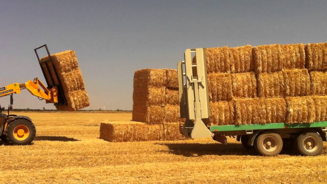 Cargando pacas a remolque basculante apilador
