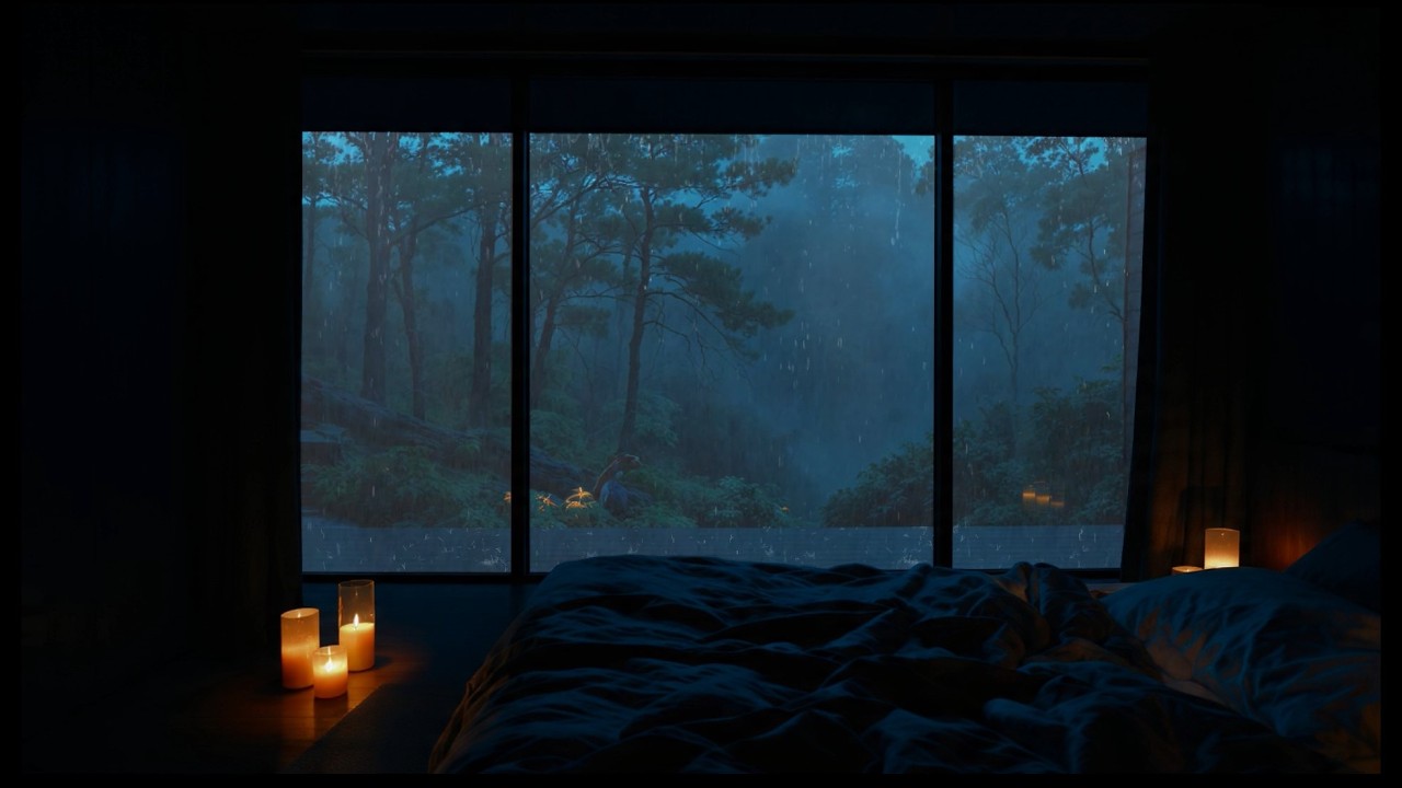 Cozy Bedroom Rainstorm at Night 🌧️ Candlelight & Forest Rain Sounds for Deep Sleep