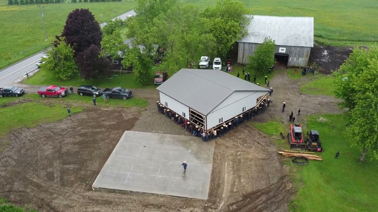 Amish move barn by hand
