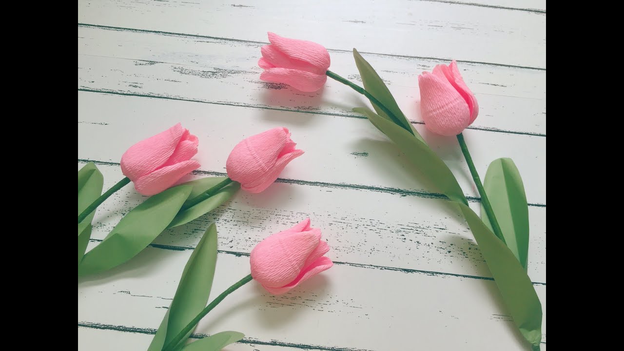 How to make paper tulip flower with crepe paper  - (Cách làm hoa tulip giấy.)