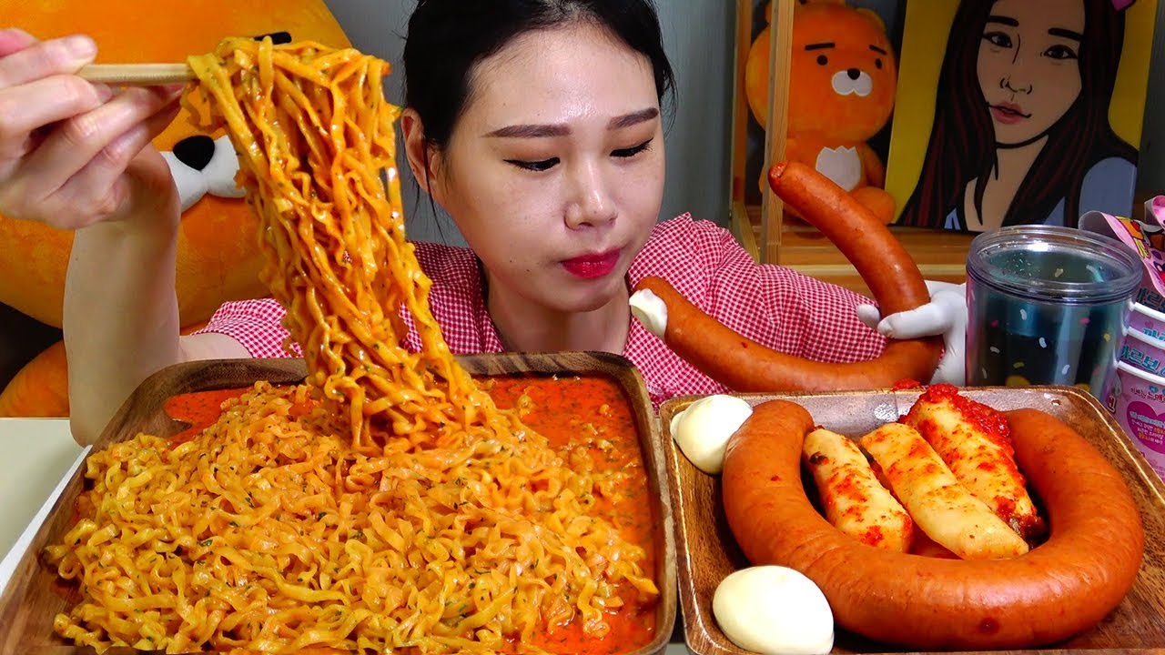 킬바사소세지 까르보불닭볶음면 먹방 Mukbang