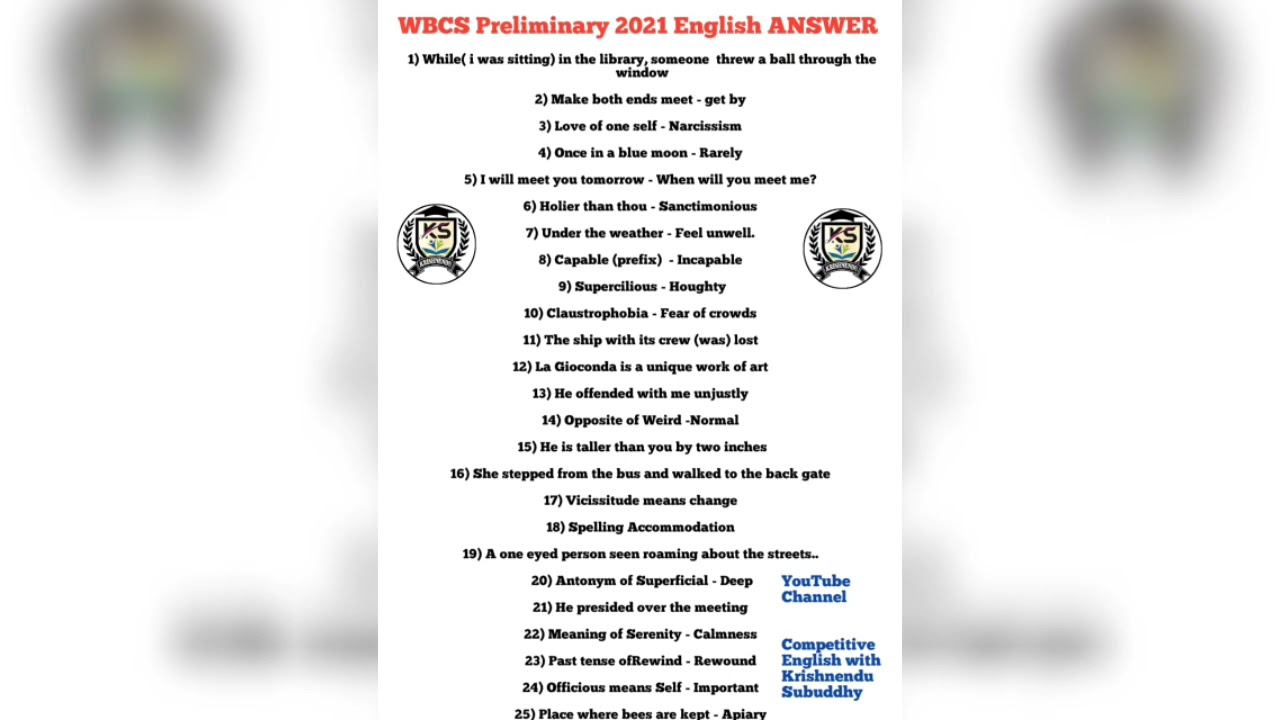 ANSWER OF ENGLISH WBCS Preliminary 2021