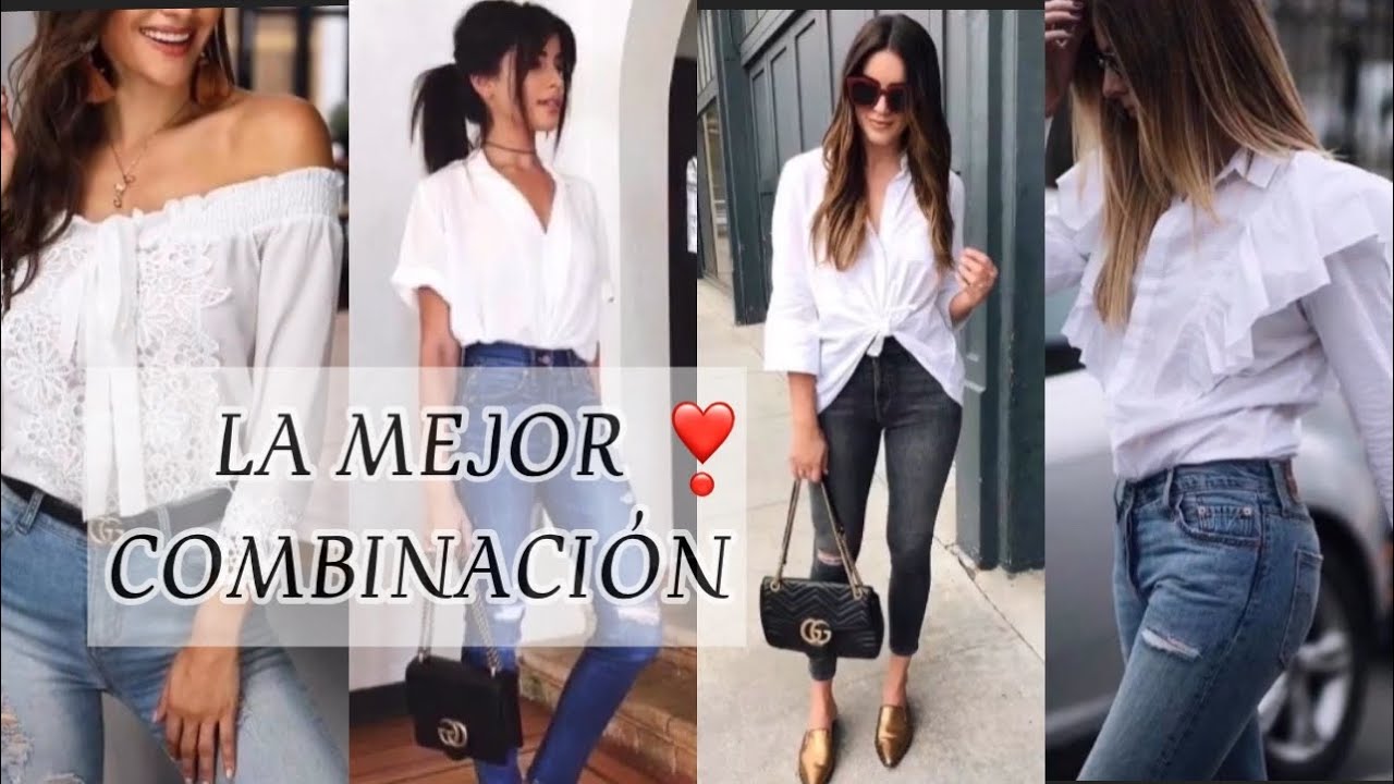 MODA 2022 ❣️ OUTFITS CASUALES Y ELEGANTES CON BLUSAS BLANCAS Y JEANS TENDENCIAS 2022 MUJER