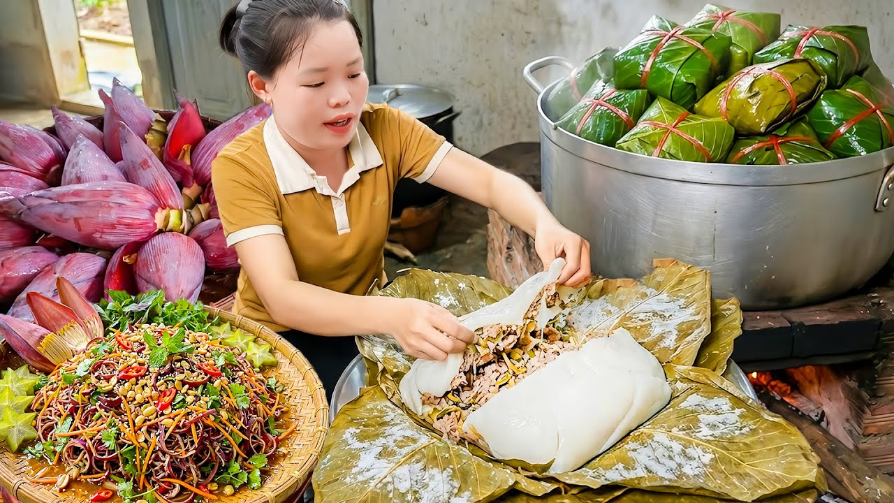 You’ve Never Seen This! Northwest Ethnic Banana Flower Cake with Meat Filling for Market