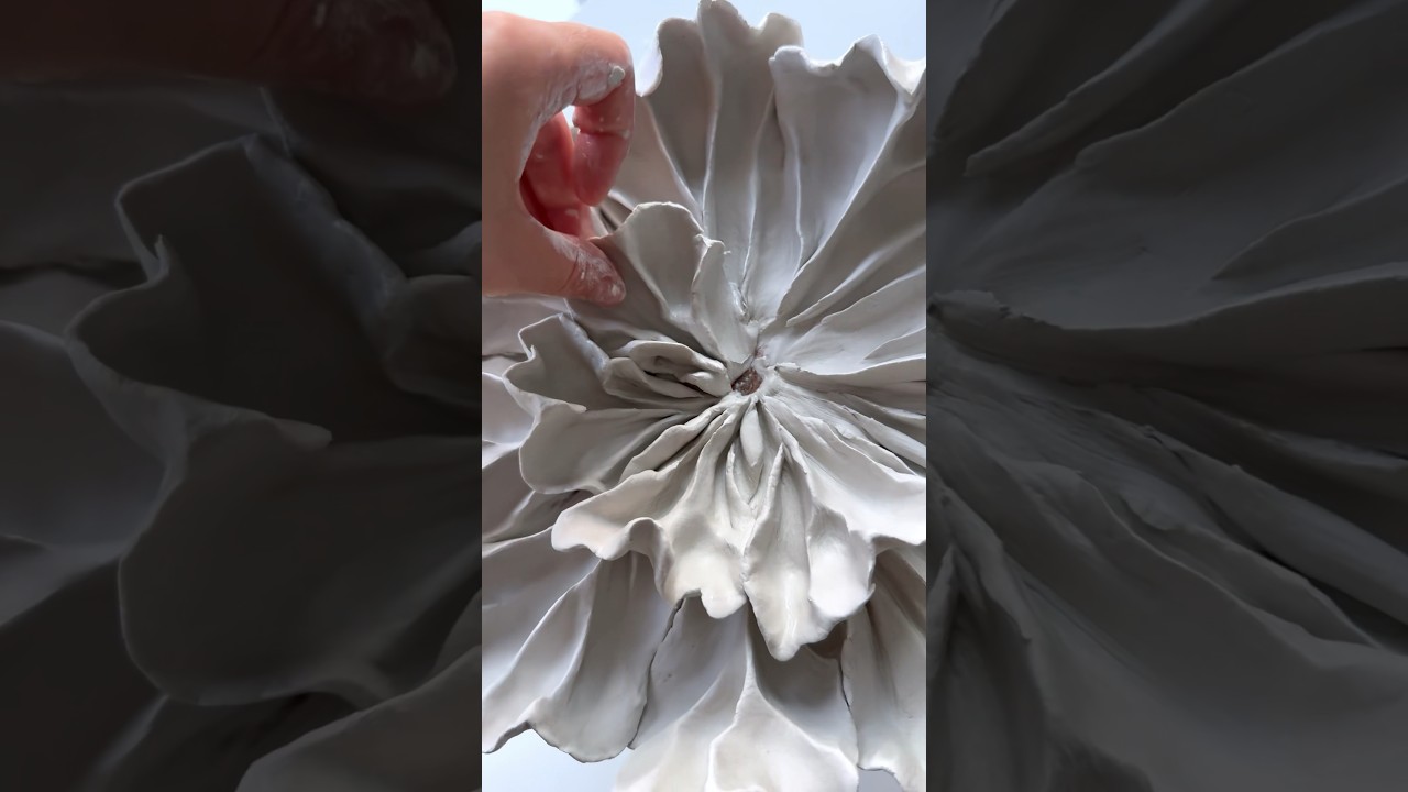 Sculpting flower wall sculpture with air dry clay #wallartdecor #interiordesign #floraldecor