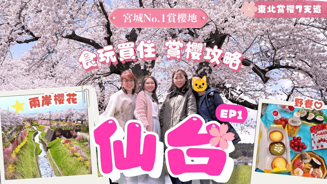 人生看過最夢幻櫻花奇景？!✨4個女生玩轉#仙台 🍻美食購物🛍️酒店🌸賞櫻攻略【東北7天遊EP1】白石川堤千本櫻．船岡城址公園｜牛舌🥩山形牛🔥+超長商店街血拼🛒｜仙台自由行2025｜日本自由行｜宮城縣