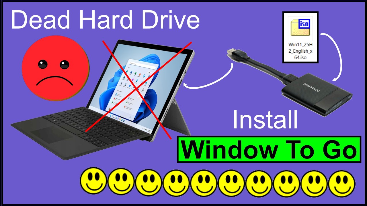 Dead Hard Drive? Create a 'Windows To Go' on an External SSD to use on a Surface Pro, or any Laptop.
