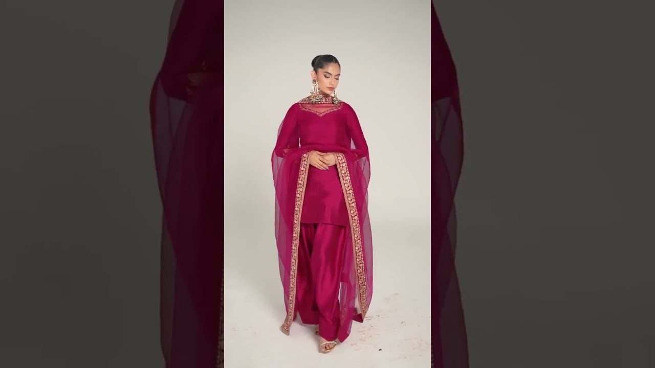 silk dress in hot pink demanding colour with golden Wirk at Pashion WhatsApp07939337603#A￼LLAH
