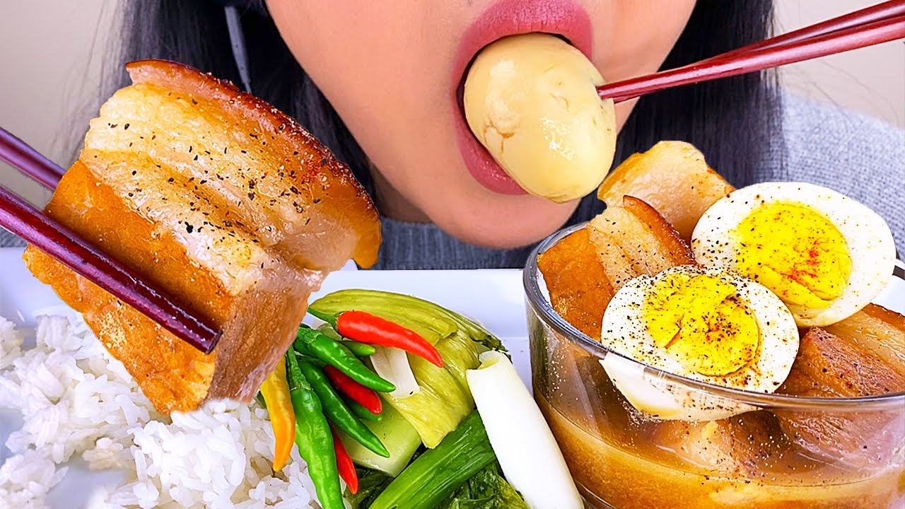 ASMR BRAISED PORK & EGGS *PICKLED VEGGIES* (NO TALKING) Eating Sounds | ASMR Phan