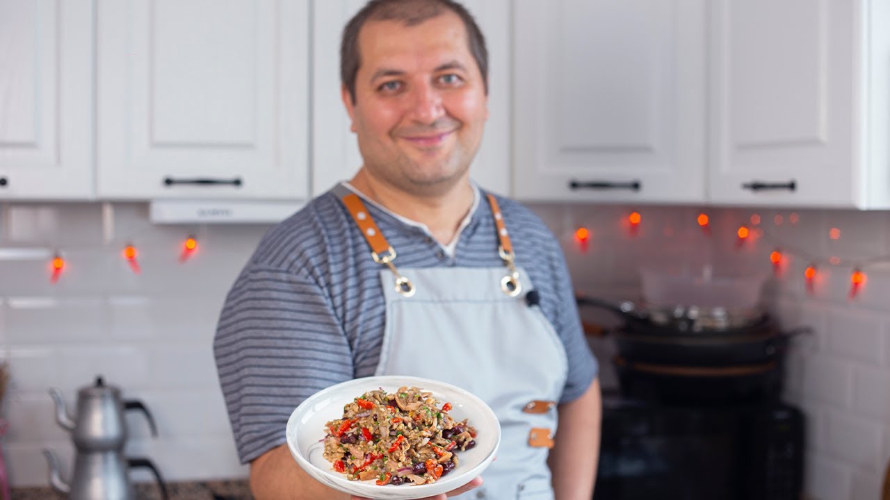 Ацецили - баклажаны с копченной курицей. Летний грузинский салат