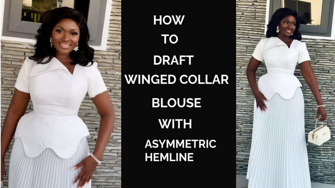 How to Cut and Draft a Winged Collar Blouse with Asymmetric Hemline #sewingtutorial #fashion