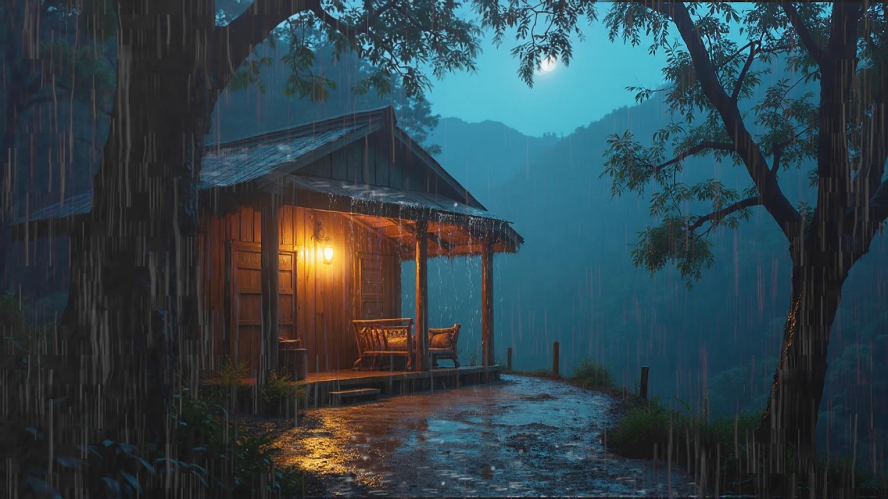 Gentle Forest Rain at Night 🌧️ Cozy Cabin Porch Rain for Deep Sleep & Relaxation