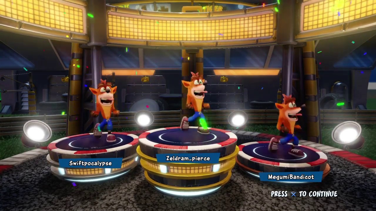 Triple Crash Bandicoot Winning Podium. (Crash Nitro Fueled)