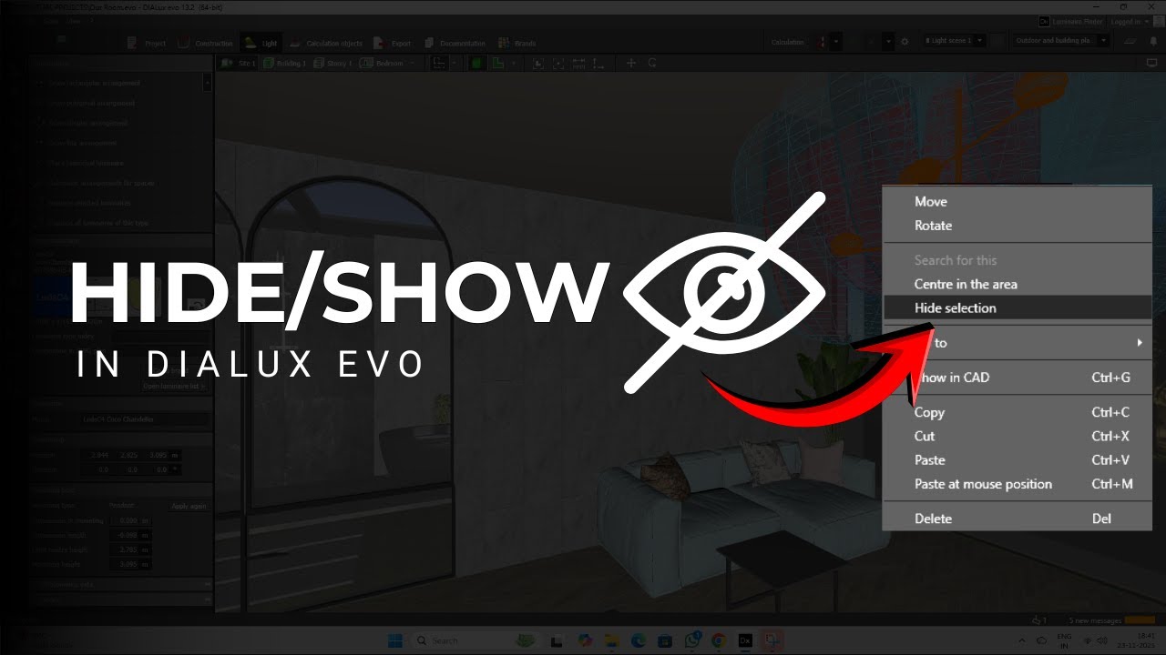 Скрыть/показать объекты в DIALux evo