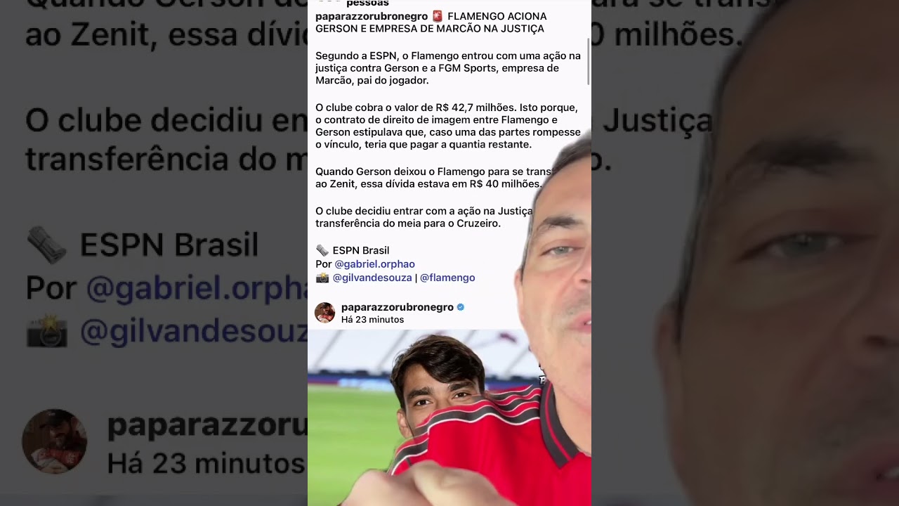 FLAMENGO COLOCA GERSON E EMPRESA DO MARCÃO NA JUSTIÇA PEDINDO REEMBOLSO DE 42,7 MILHOES DE REAIS.