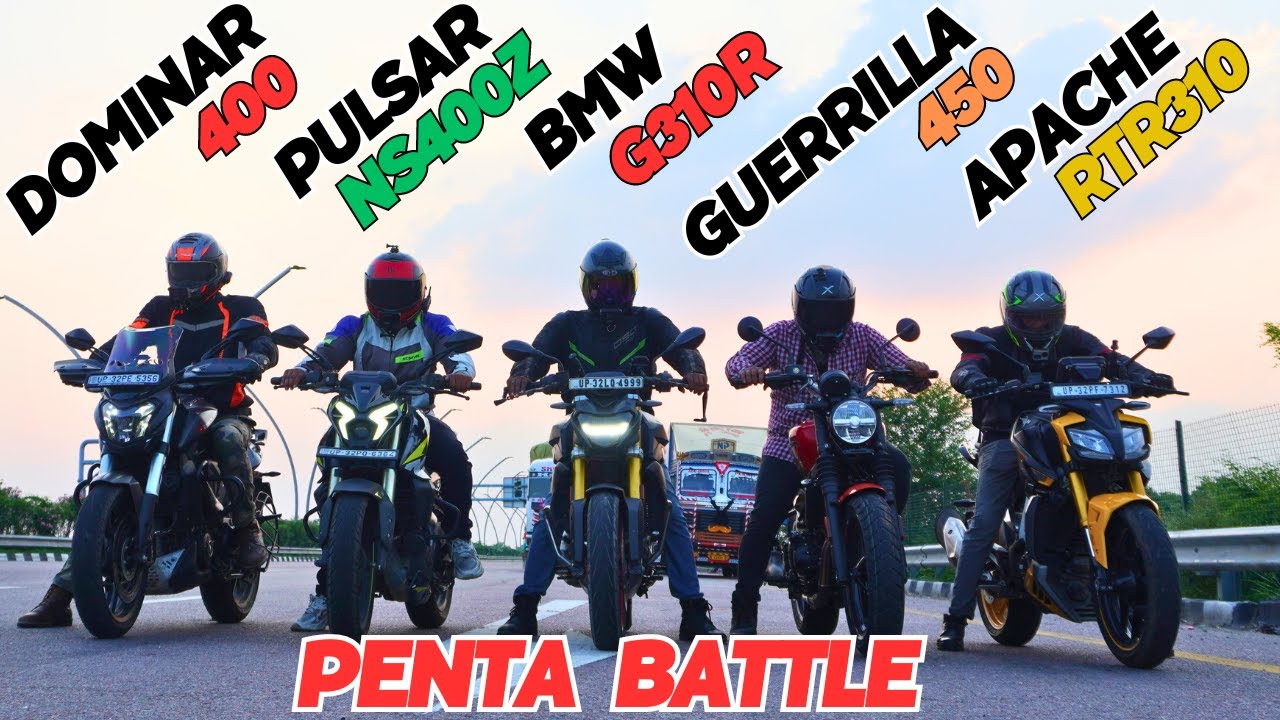 Royal Enfield Guerrilla 450 vs Dominar 400 vs Pulsar NS400Z vs BMW G310R vs Apache RTR310 Drag Race