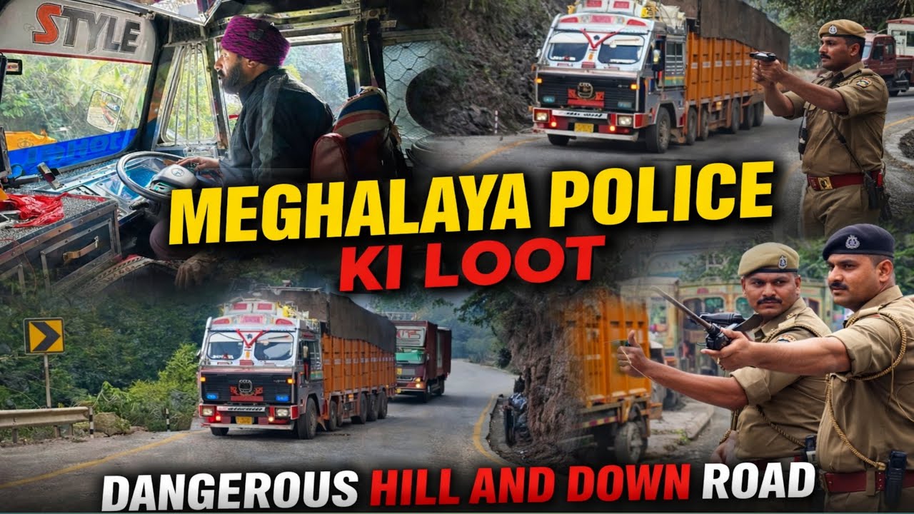 Meghalaya police bada jada loot rehi hai truck walo ko🥺dangerous ghat hill and down😱#punjabivlogs 