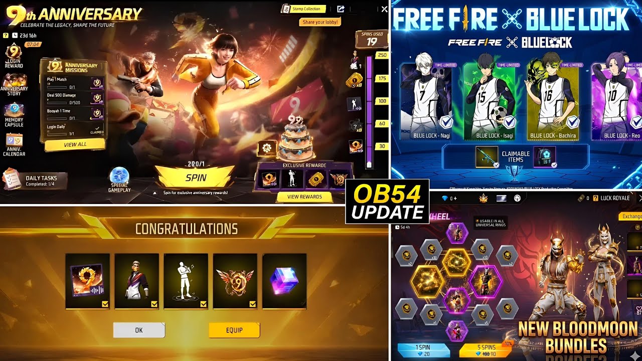 9Th Anniversary Event 🥳🔥Free Fire l OB54 Update Free Fire l Free Fire New Event l Ff New Event
