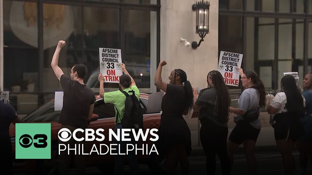 Picketers seen outside Philadelphia police headquarters, sanitation department during DC33 strike