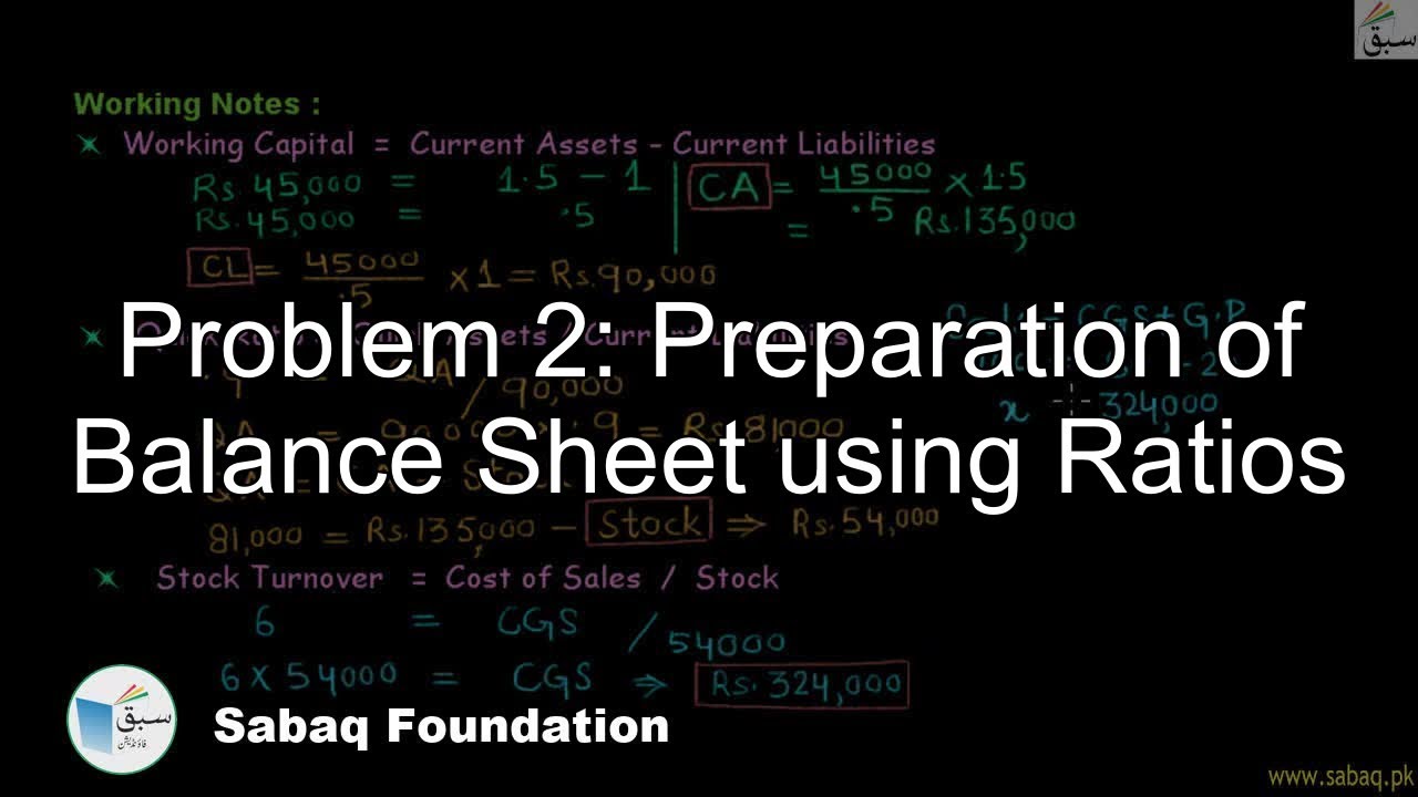 Problem 2: Preparation of Balance Sheet using Ratios, Accounting Lecture | Sabaq.pk