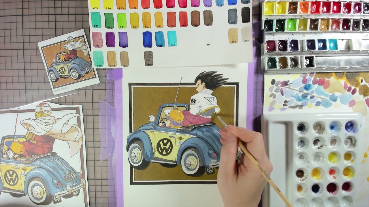 Dragon Ball Akira Toriyama Manga 29 Cover Redraw with Vegeta and Trunks Watercolor Timelapse