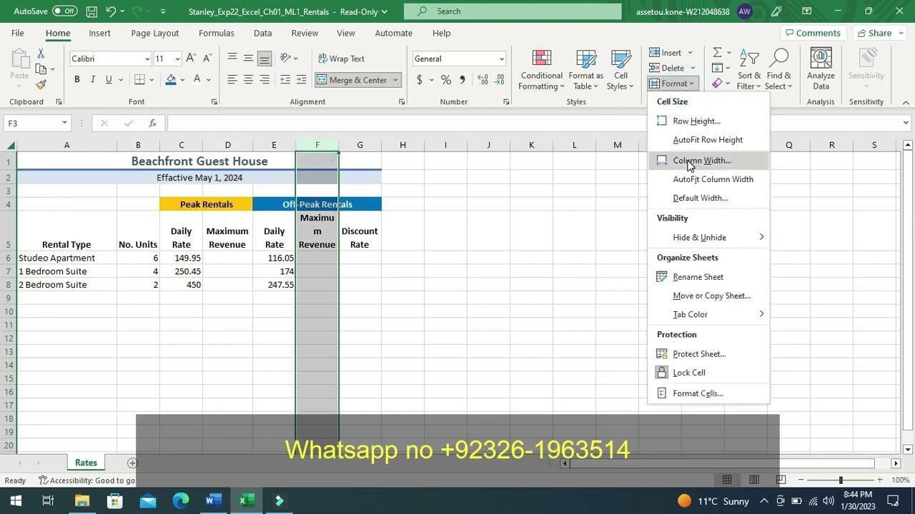 Exp22_Excel_Ch01_ML1_Rentals | Exp22 Excel Ch01 ML1 Rentals |  Step by Step   1